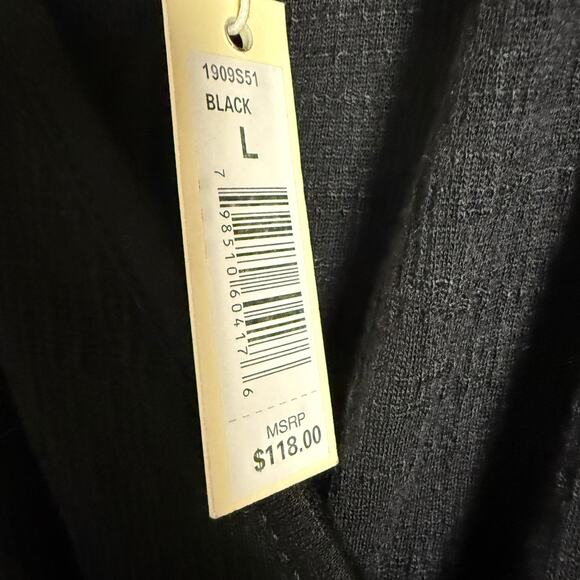 Max Studio Solid Black Flutter Short Sleeve Faux Wrap Midi Dress Size Large - Picture 13 of 13